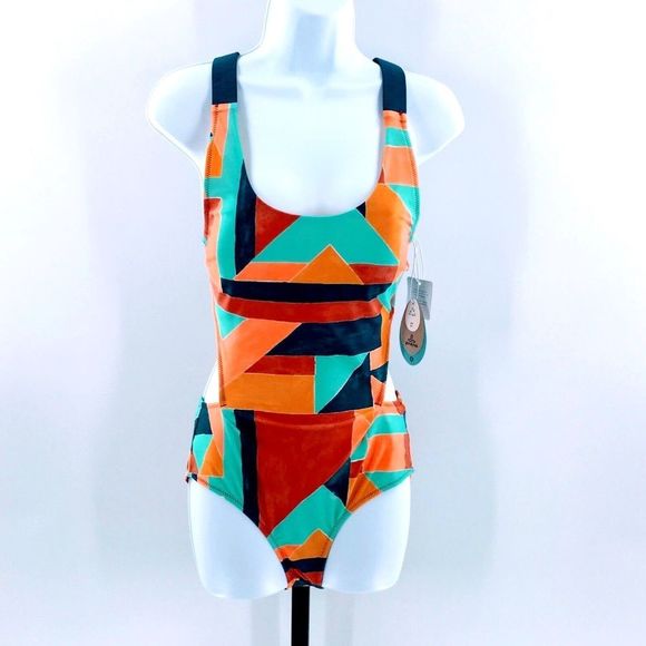 Prana Other - Prana Womens Swimsuit One Piece Cut Out Racer Back Neolani Lined Geo Print Sz S